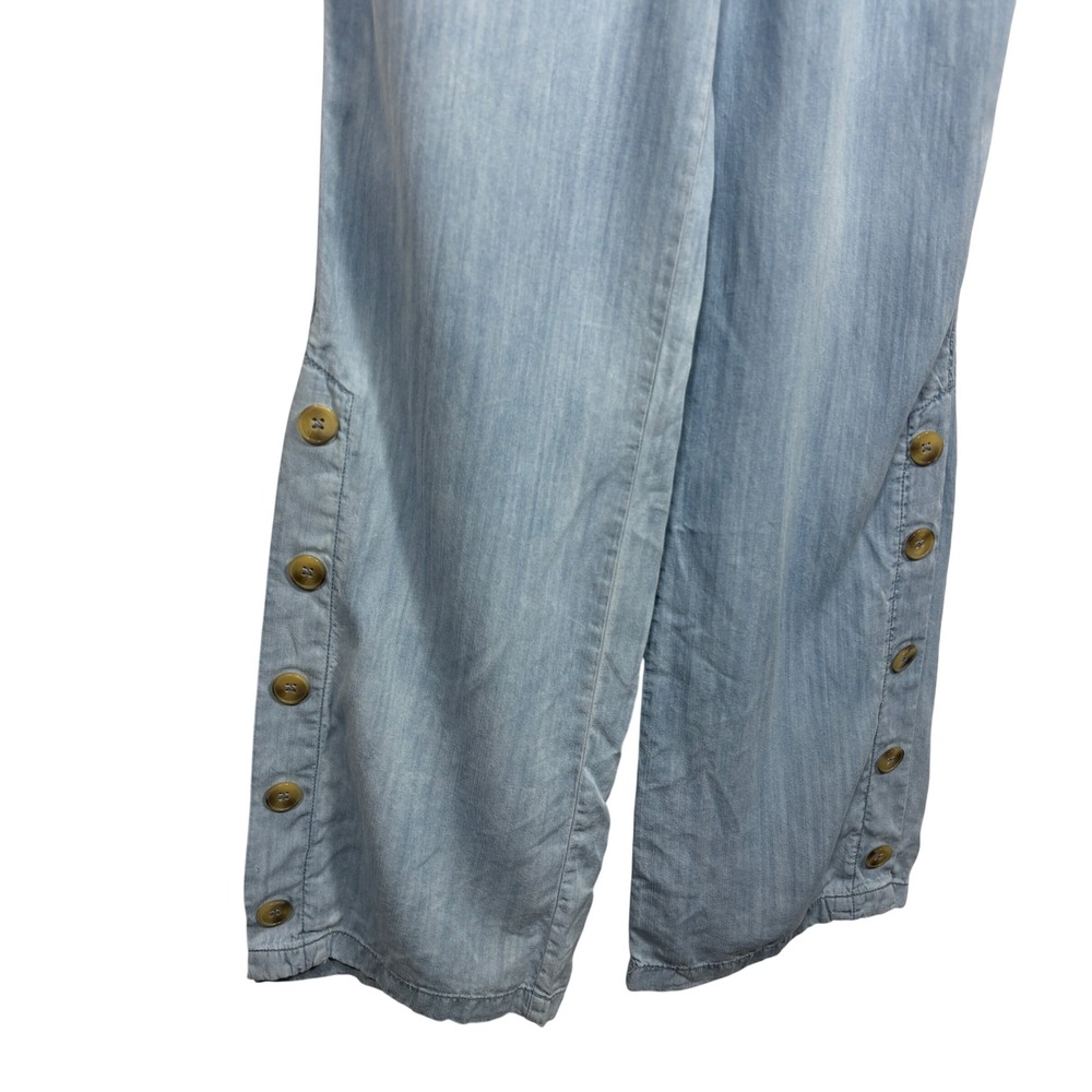 Splash Blue Tencel Chambray Wide Leg Button Side Jumpsuit M Cottagecore - Picture 5 of 16